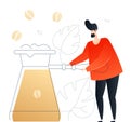 Boy preparing coffee - flat design style colorful illustration