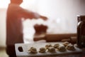 Preparation of meat dumplings. Close up