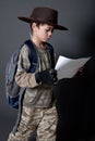 Boy pretending to be an explorer Royalty Free Stock Photo