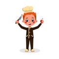 Boy Professional Chef Character Holding Knife and Apple, Cute Kid in Uniform and Hat Cooking Tasty Dish Cartoon Style Royalty Free Stock Photo