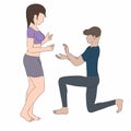 Boy proposing girl character illustration on white background