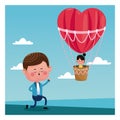 Boy propossal girl flying heart airballoon valentine day Royalty Free Stock Photo