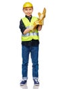 boy in protective helmet, gloves and safety vest Royalty Free Stock Photo