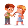 The boy pulls the girl`s pigtail Royalty Free Stock Photo