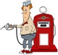 Boy pumping gas from a retro pump