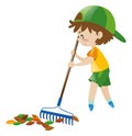 Boy raking dried leaves Royalty Free Stock Photo