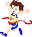 Boy ran to the finish line first Royalty Free Stock Photo