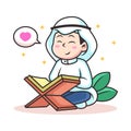 Boy Read Quran Cartoon. Vector Icon Illustration, Isolated on Premium Vector
