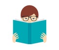 Boy reading a book. Flat vector.