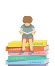 Boy reading a book on a pile of books White background Royalty Free Stock Photo