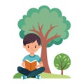 Boy reading a book under a tree: education, learning, and relaxation Royalty Free Stock Photo