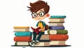 Boy reading books white background Generative AI Royalty Free Stock Photo