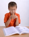 Boy reading homework Royalty Free Stock Photo