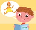 Boy reading Pinocchio book vector