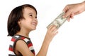 Boy receiving money Royalty Free Stock Photo