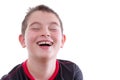 Boy in Red and Black T-Shirt Laughing Joyfully