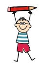 Boy with red crayon, vector illustration