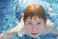 boy with red hair is swimming in the pool