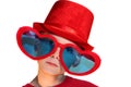 Boy In Red Hat And Heart Glasses Horizontal Royalty Free Stock Photo
