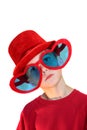 Boy In Red Hat And Heart Glasses Vertical Royalty Free Stock Photo