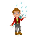 Boy In Red Jacket Catching Raindrops, Kid In Autumn Clothes In Fall Season Enjoyingn Rain And Rainy Weather, Splashes Royalty Free Stock Photo