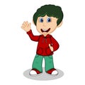 Boy with red jacket and green trousers waving his hand cartoon Royalty Free Stock Photo