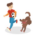 Boy running with his dog and holding ball Royalty Free Stock Photo