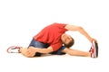 Boy in red T-shirt training Royalty Free Stock Photo