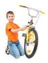 Boy repair bicycle isolated Royalty Free Stock Photo