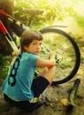 Boy repair his bicycle close up portrait Royalty Free Stock Photo