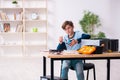 Boy reparing computers at workshop Royalty Free Stock Photo