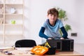 Boy reparing computers at workshop Royalty Free Stock Photo