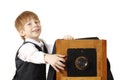 Boy retro photographer with vintage camera Royalty Free Stock Photo