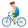 Boy ride bicycle icon, cartoon style Royalty Free Stock Photo