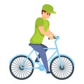 Boy ride bicycle icon, cartoon style Royalty Free Stock Photo