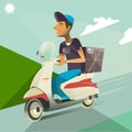 Boy Ride Scooter.Delivery service Royalty Free Stock Photo