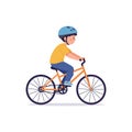 Boy riding a bicycle in flat design style showcasing motion and joy in vector art Royalty Free Stock Photo