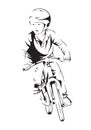 A Boy riding bicycle, Vector line art illustration Royalty Free Stock Photo