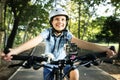 Boy riding a bike in the park Royalty Free Stock Photo