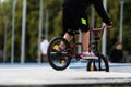 boy riding dirtbike at the skate park