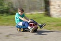Boy Riding Downhill Royalty Free Stock Photo
