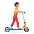 Boy riding electric scooter flat vector illustration