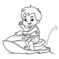 Boy Riding Jetski On The Beach BW