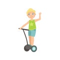 Boy Riding Segway Waving