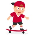 Boy Riding a Skateboard Isolated on White