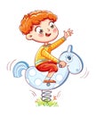 Boy riding on the spring rocking-horse Royalty Free Stock Photo