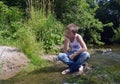 Boy river water teen summer grove morning reflection water sand coast sadness