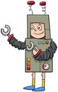 Boy in robot costume at Halloween party cartoon illustration