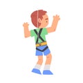 Boy Rock Climber Character, Back View of Cute Redhead Kid Climbing Wall, Boy Doing Sports or Having Fun in Adventure Royalty Free Stock Photo