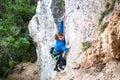 The boy is a rock climber. Royalty Free Stock Photo